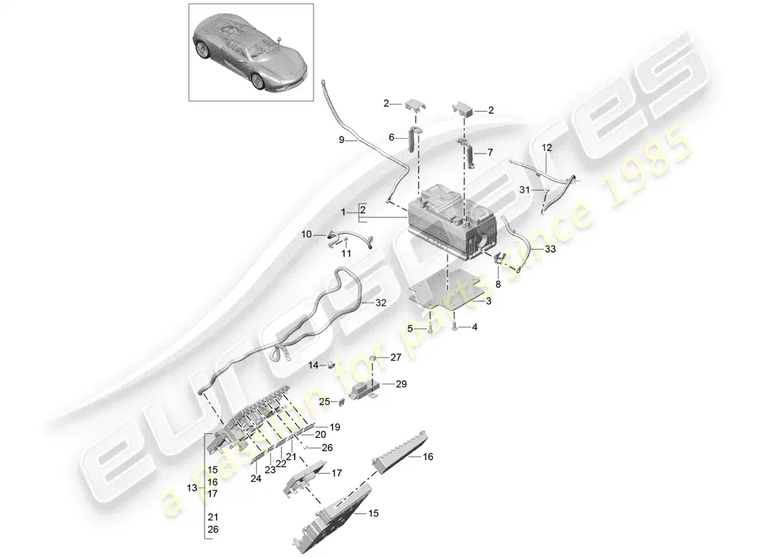 porsche 2015 (918 spyder) batería diagrama de piezas