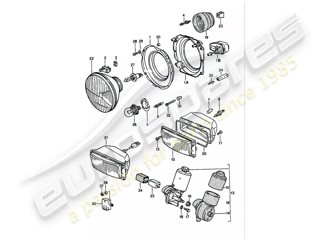 porsche 1986 (944) faro delantero - motor eléctrico - faro emergente diagrama de piezas