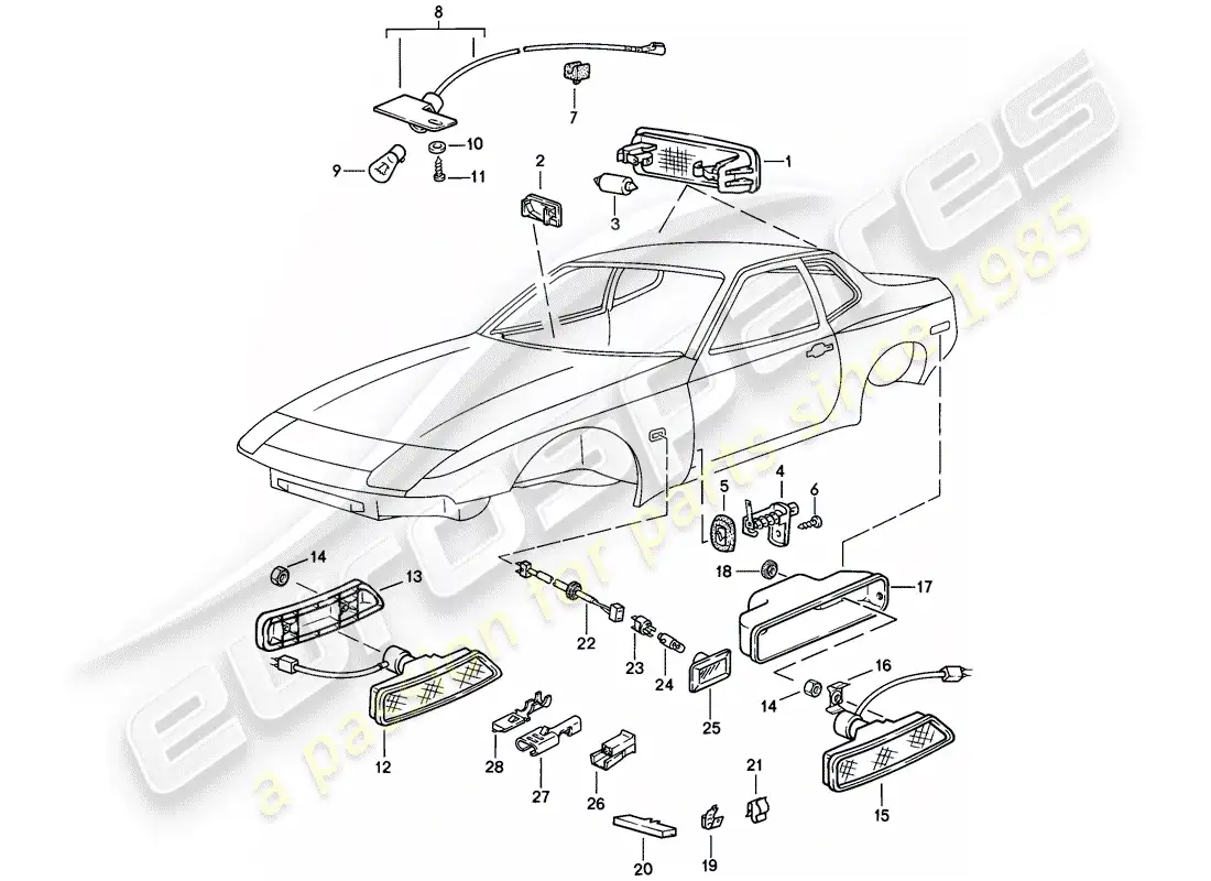 porsche 1984 (944) luz interior - repetidor de intermitentes diagrama de piezas