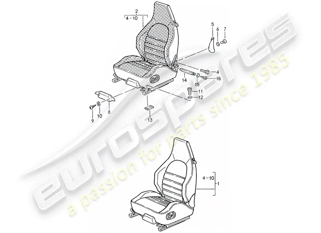 porsche 1988 (959) asiento deportivo diagrama de piezas