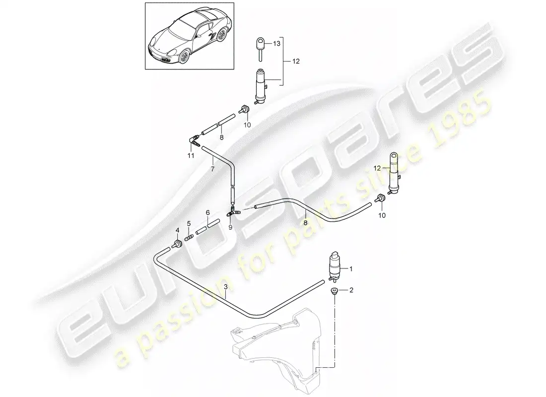 porsche 2012 (987 cayman) sistema arandela diagrama de piezas