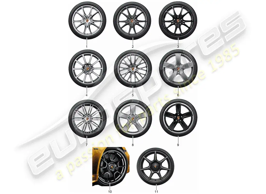porsche 2012 (tequipment 98x/99x) 1 configurar llantas de aluminio con diagrama de piezas