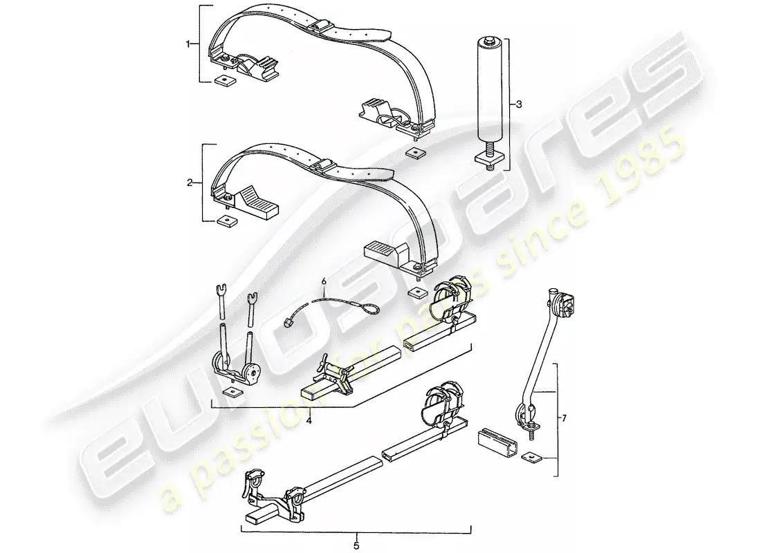 porsche 1990 (944) diagrama de piezas del sistema de transporte del techo