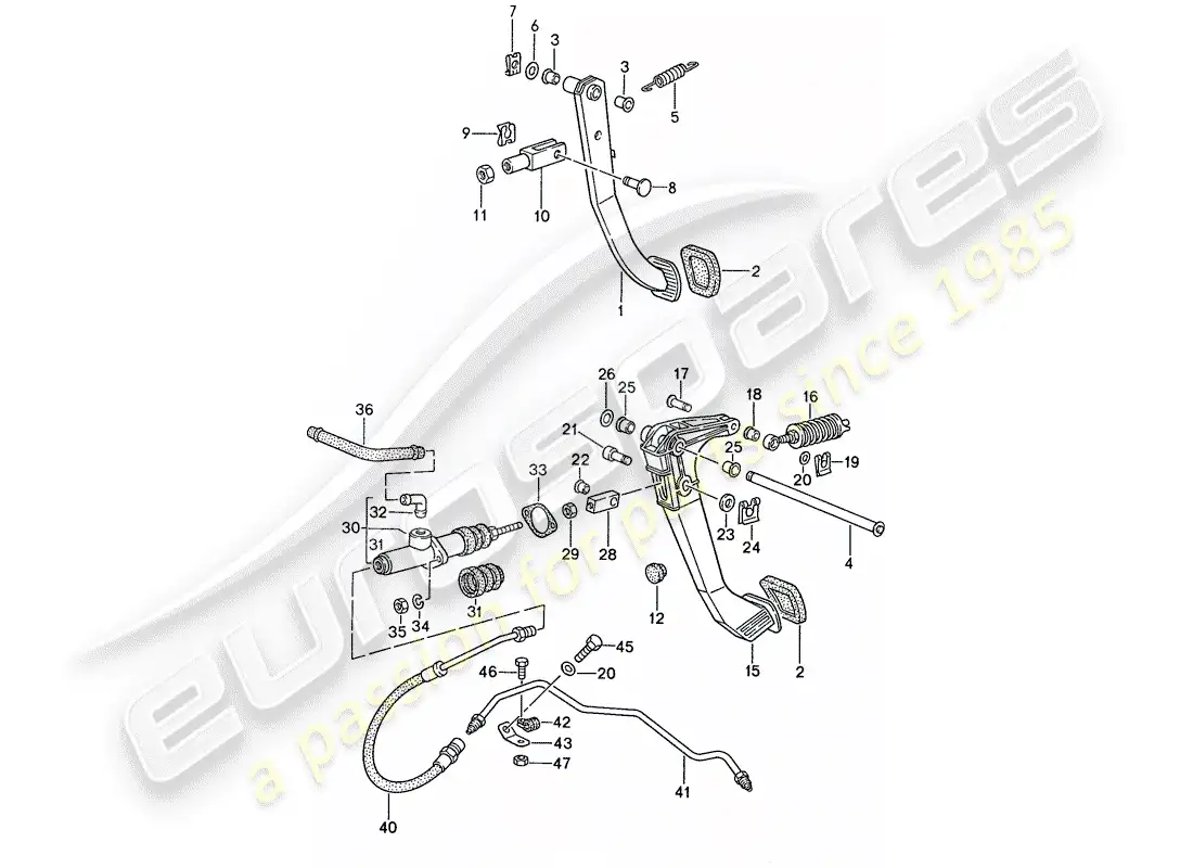porsche 1990 (944) freno - embrague - pedales diagrama de piezas
