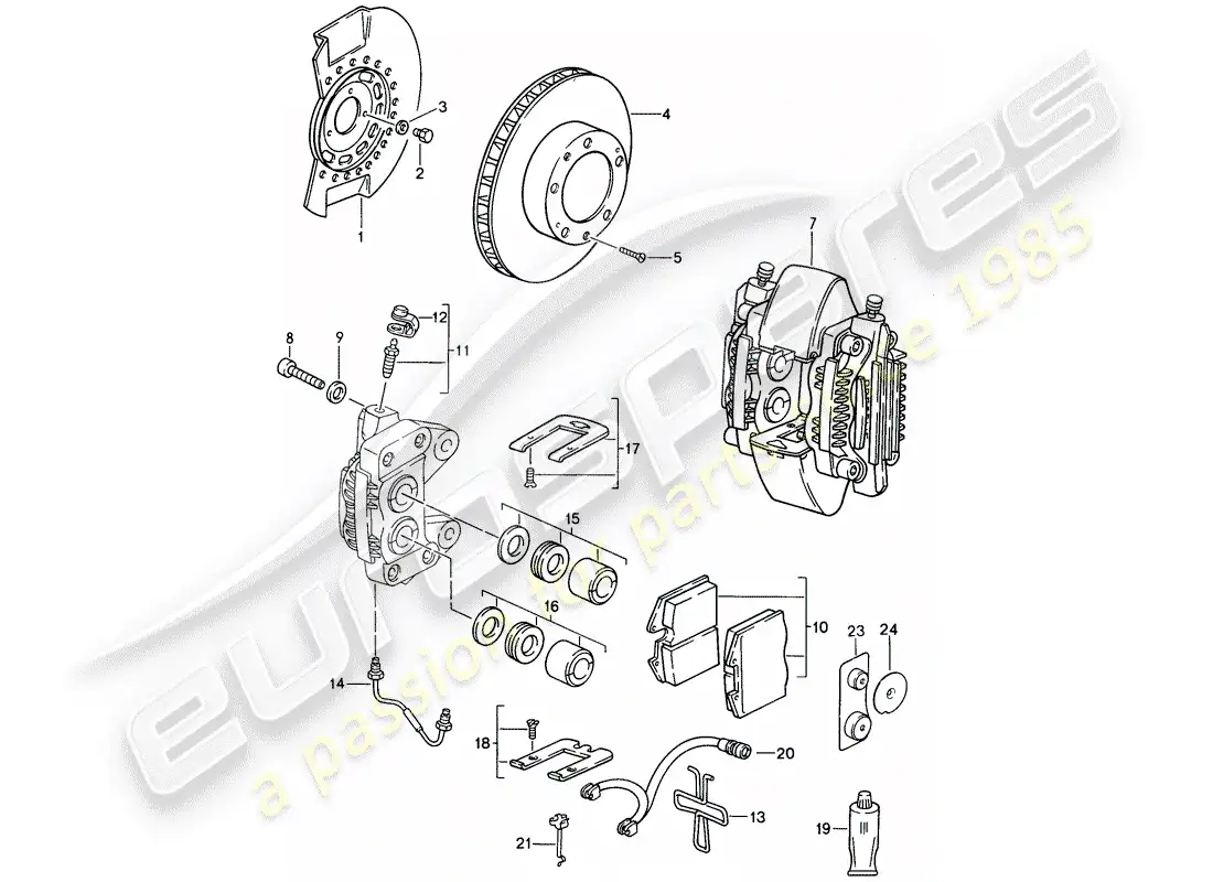 porsche 1992 (968) frenos de disco - eje delantero diagrama de piezas