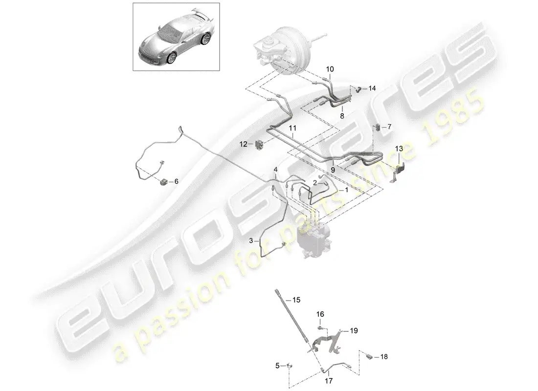 porsche 2020 (991-2 r/gt3/rs) línea de freno diagrama de piezas