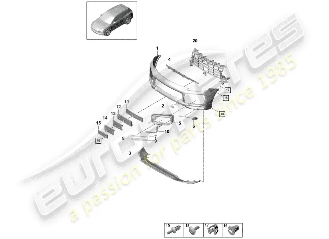 porsche 2020 (cayenne e3 9ya/9yb) parachoque diagrama de piezas