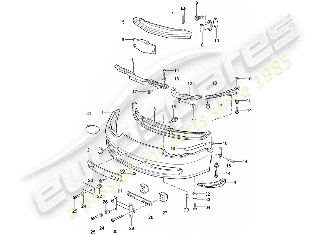 porsche 1999 (996) parachoque diagrama de piezas
