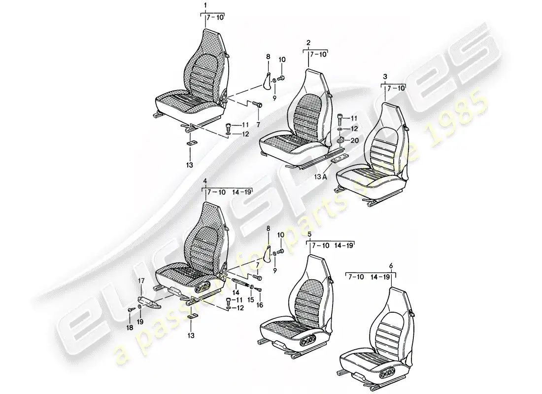 porsche 1984 (911) asiento delantero - d - mj 1985>> diagrama de piezas