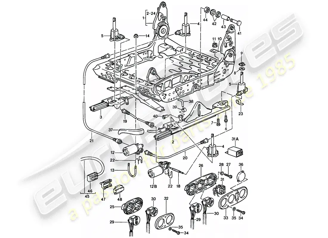porsche 1984 (911) marco para asiento - eléctrico diagrama de piezas