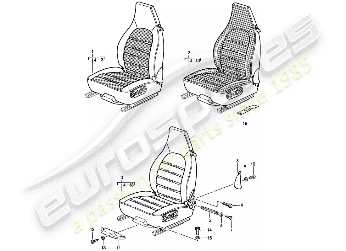 porsche 1986 (944) asiento - completo diagrama de piezas
