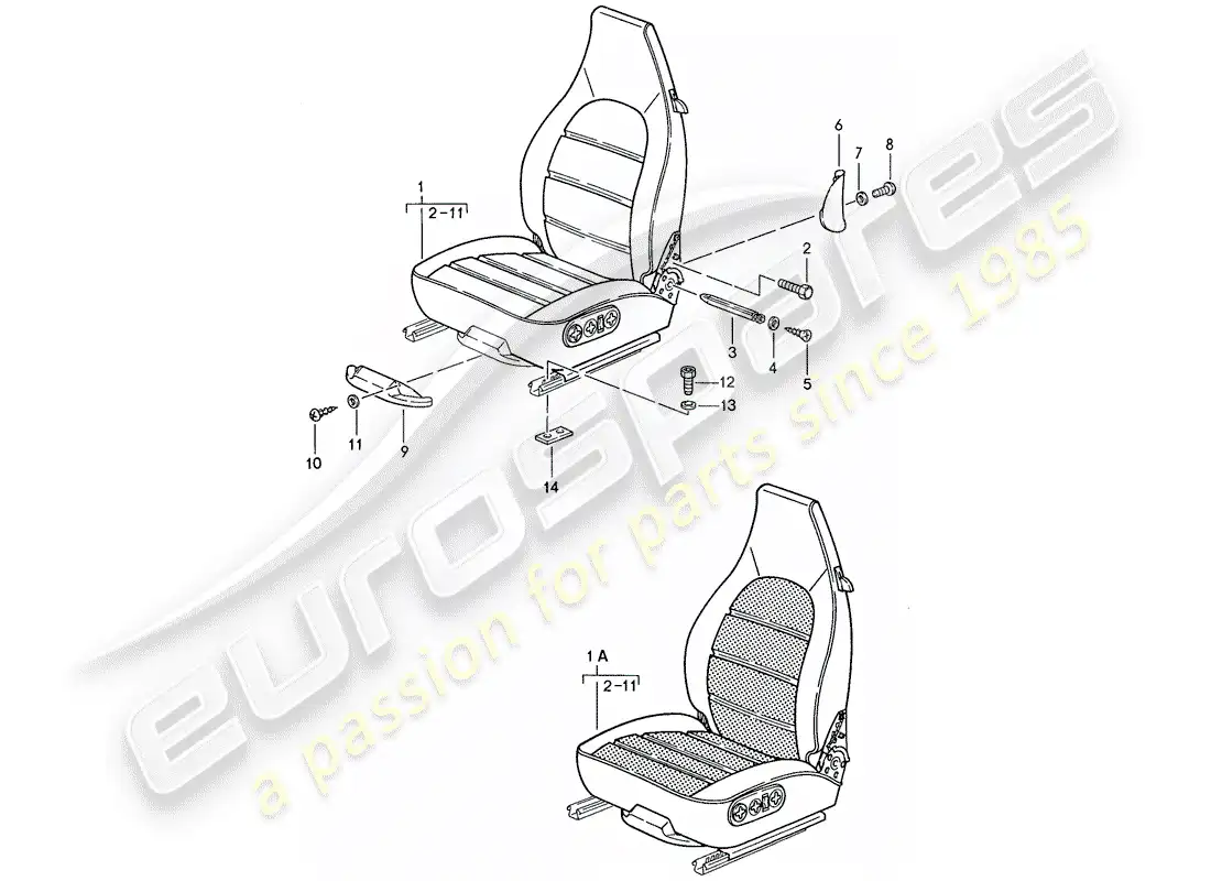 porsche 1990 (928) asiento - completo diagrama de piezas