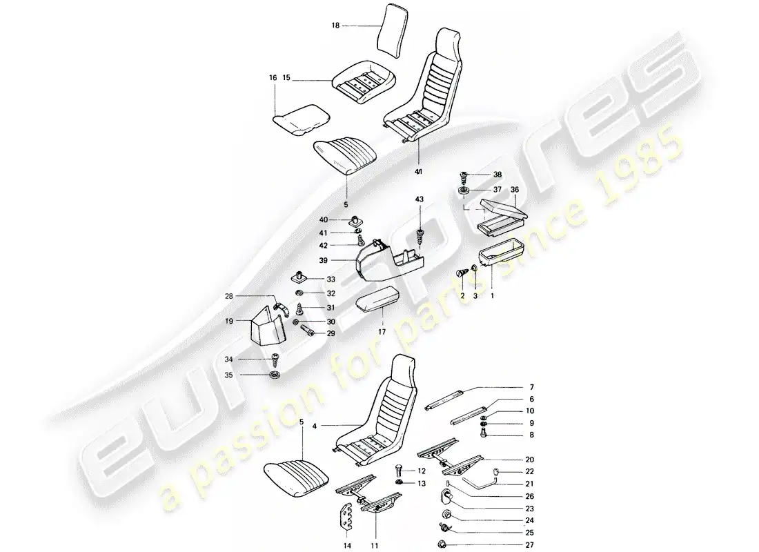 porsche 1975 (914) asiento diagrama de piezas