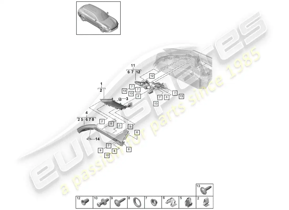 porsche 2018 (panamera 971-1) adornos diagrama de piezas
