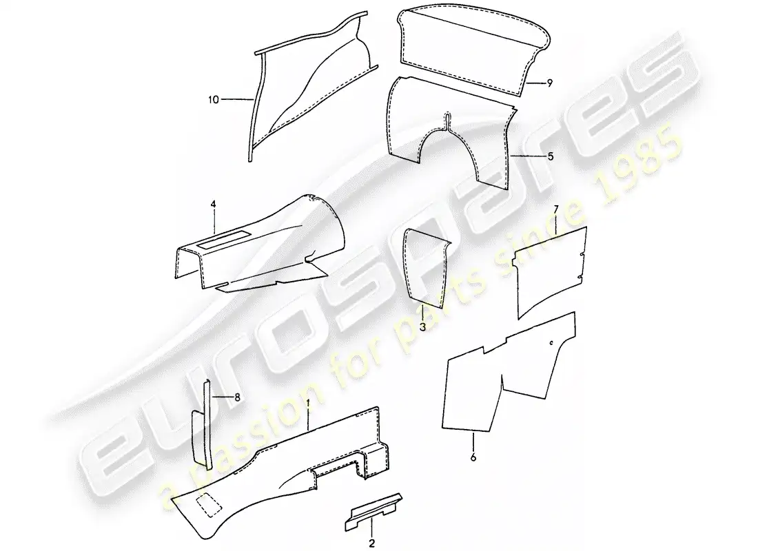 porsche 1989 (964) equipamiento interior - alfombra adhesiva diagrama de piezas