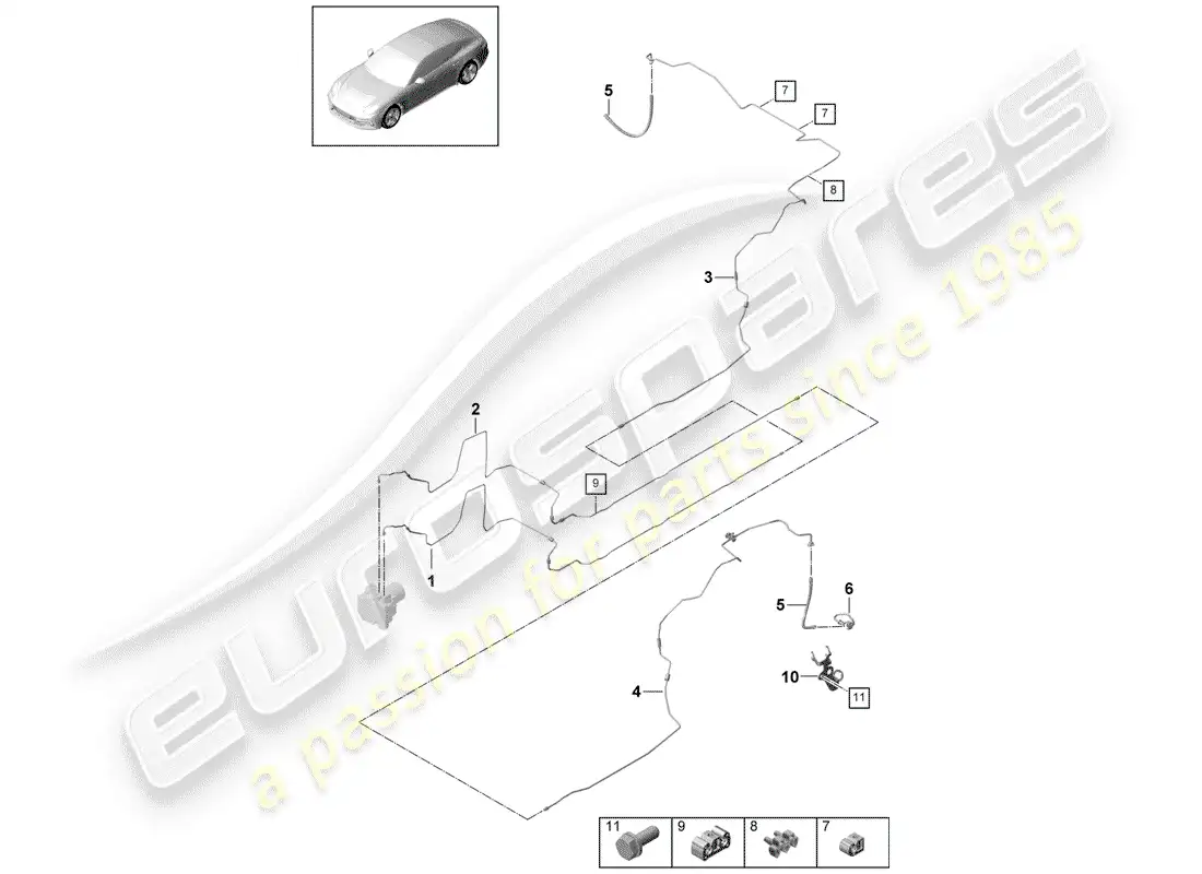 porsche 2018 (panamera 971-1) línea de freno diagrama de piezas