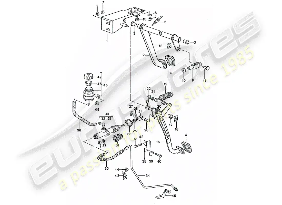porsche 1993 (968) freno - embrague - pedales diagrama de piezas