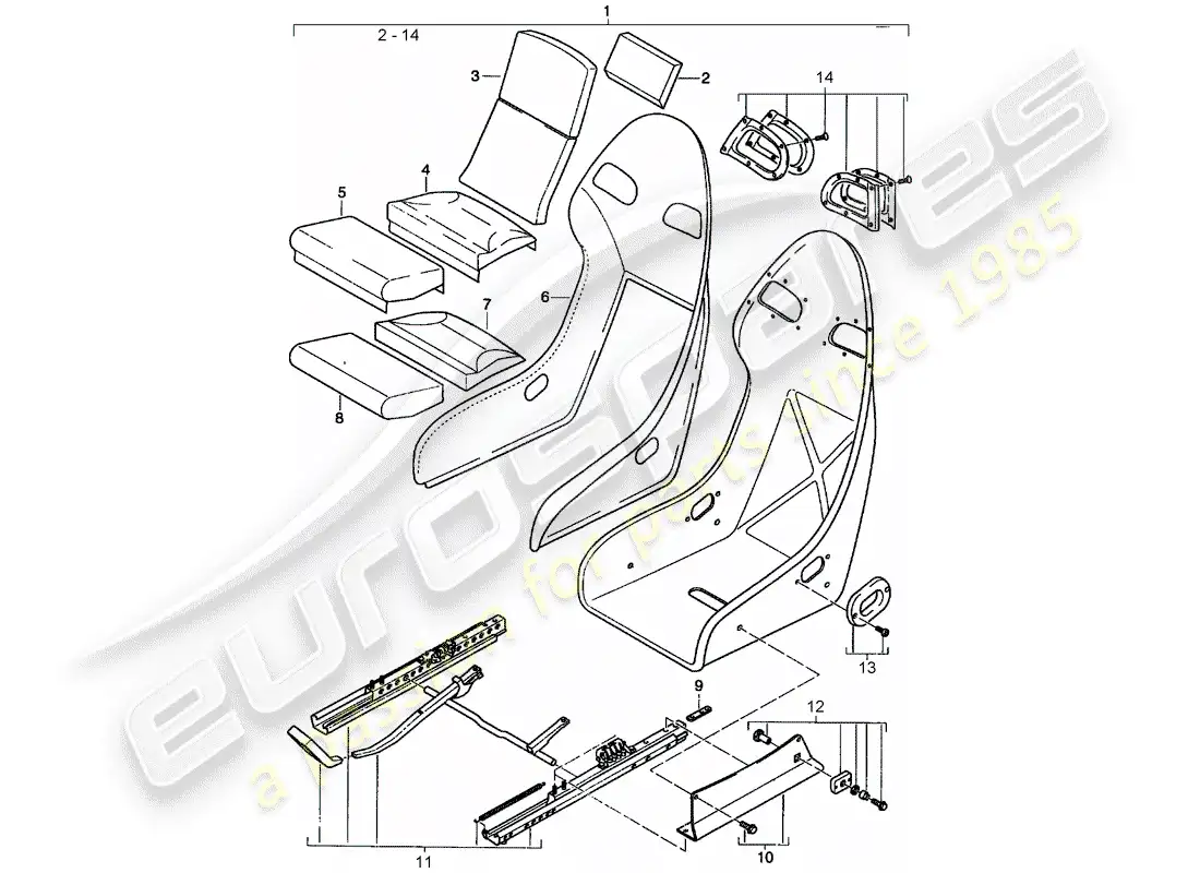 porsche 2003 (996) asiento - con: - asiento cubrir (cuero) diagrama de piezas