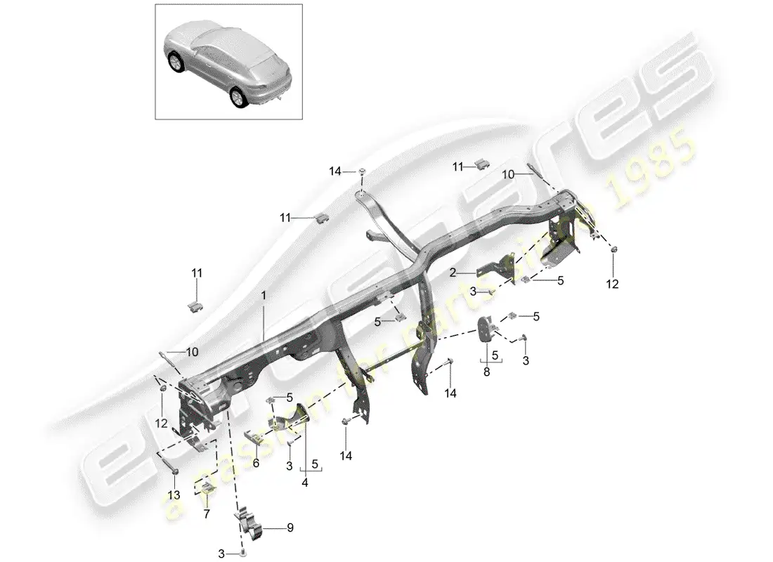 porsche 2016 (macan) marco de retención diagrama de piezas