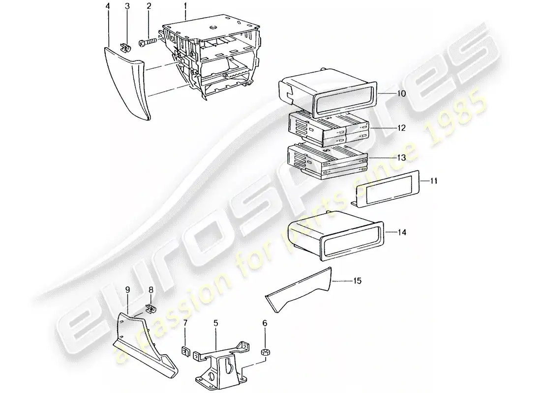 porsche 2004 (996 gt3) center console diagrama de piezas
