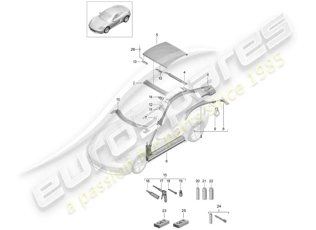 porsche 2020 (718 cayman) techo diagrama de piezas