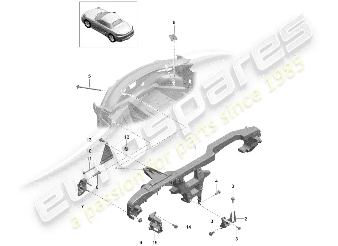 porsche 2019 (718 boxster) marco de retención diagrama de piezas