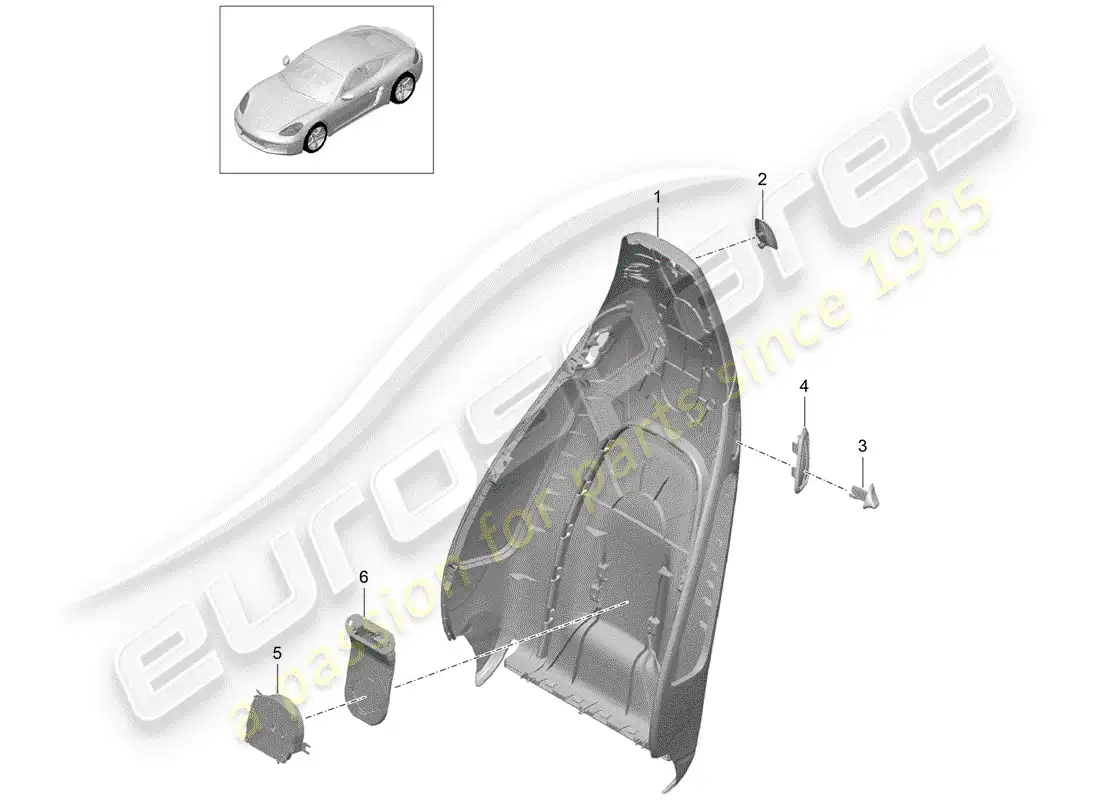porsche 2018 (718 cayman) carcasa del respaldo diagrama de piezas