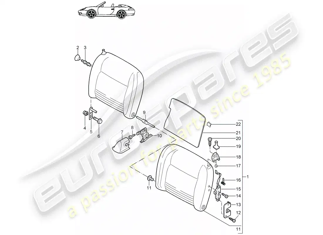 porsche 2003 (996) respaldo del asiento de emergencia diagrama de piezas