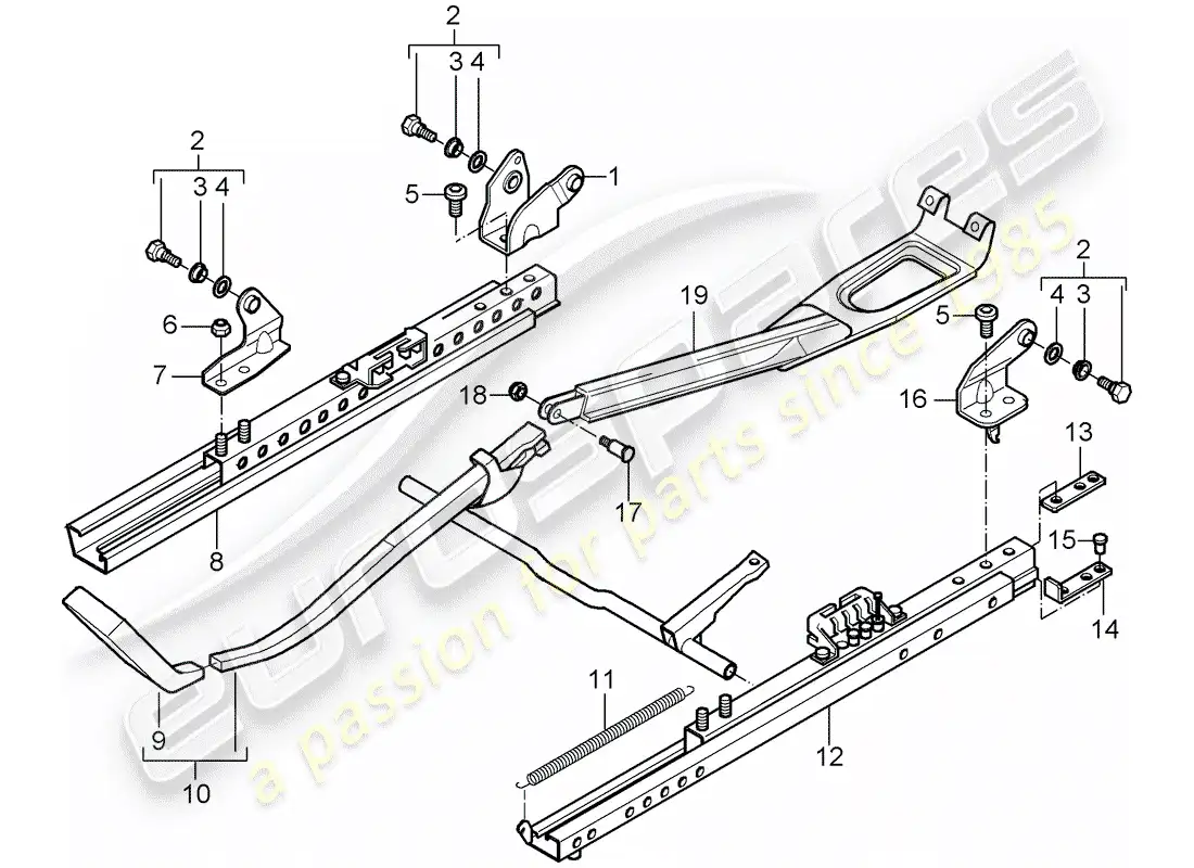 porsche 2003 (996 gt3) asiento deportivo - estructura del asiento sin altura - ajuste diagrama de piezas