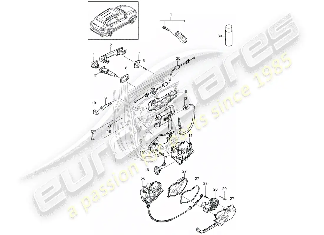 porsche 2016 (cayenne e2 92a) manija de la puerta diagrama de piezas