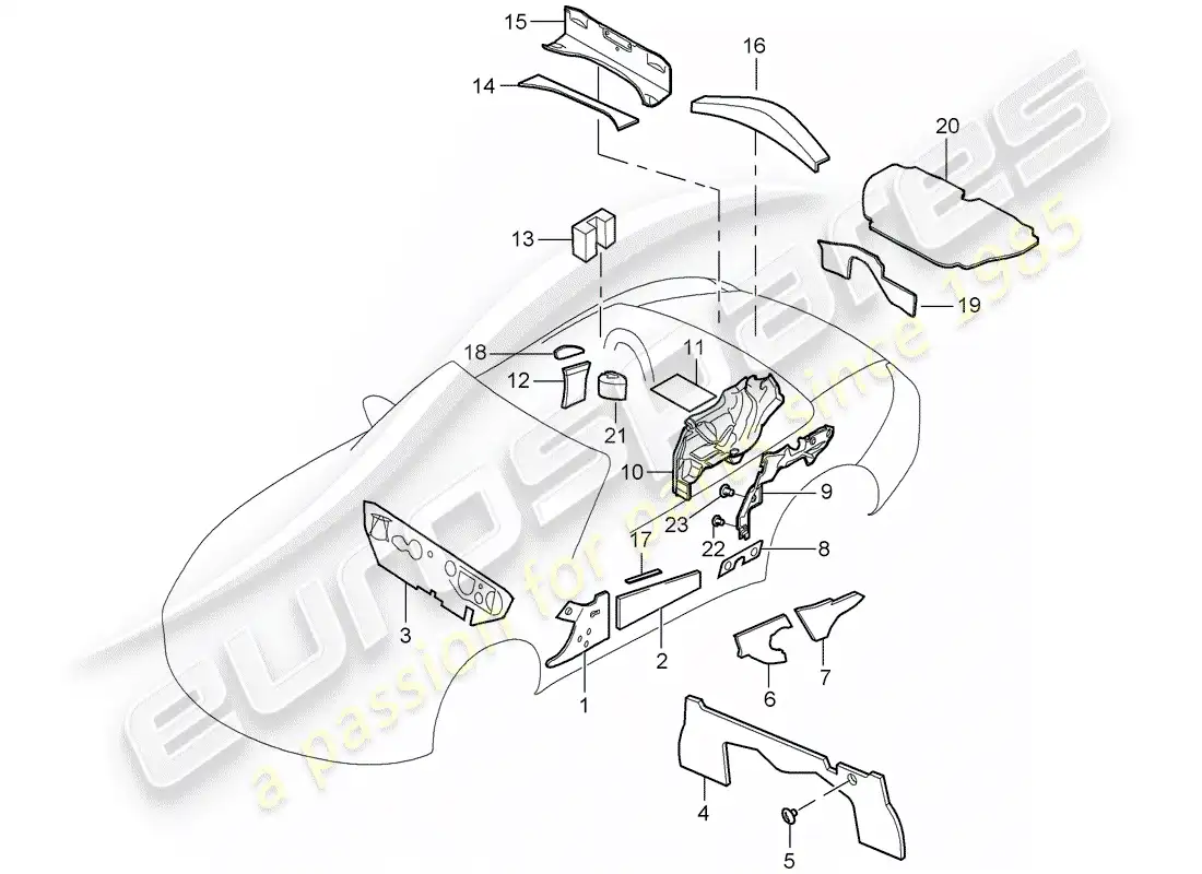 porsche 2008 (987 boxster) carrocería diagrama de piezas