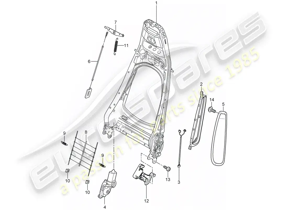 porsche 2008 (987 boxster) marco del respaldo diagrama de piezas