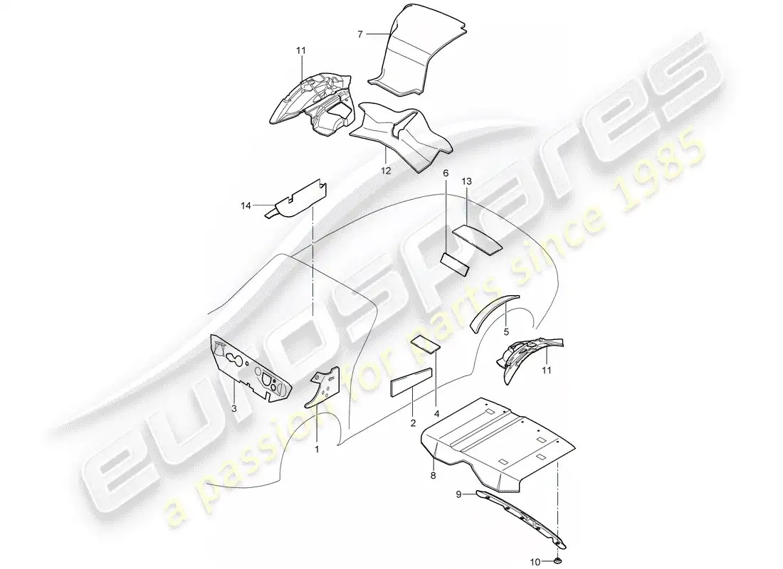porsche 2009 997-2 turbo / gt2 carrocería diagrama de piezas