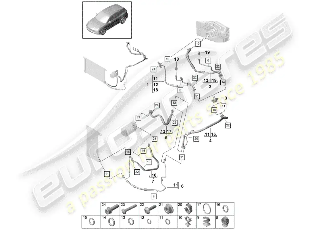 porsche 2020 (cayenne e3 9ya/9yb) aire acondicionado diagrama de piezas