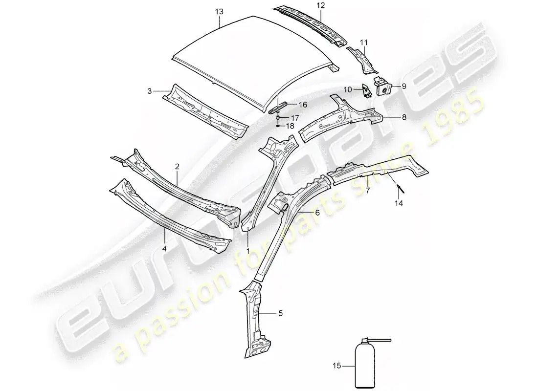 porsche 2007 (987 cayman) techo diagrama de piezas