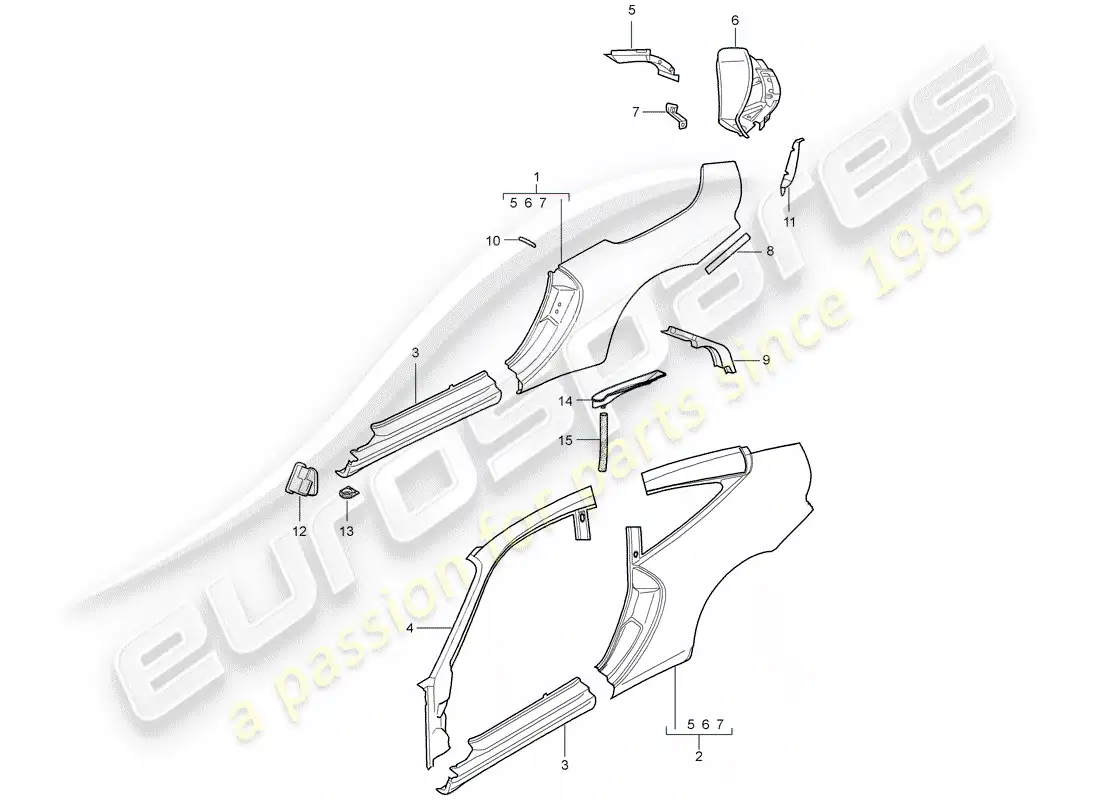 porsche 1999 (996) panel lateral diagrama de piezas