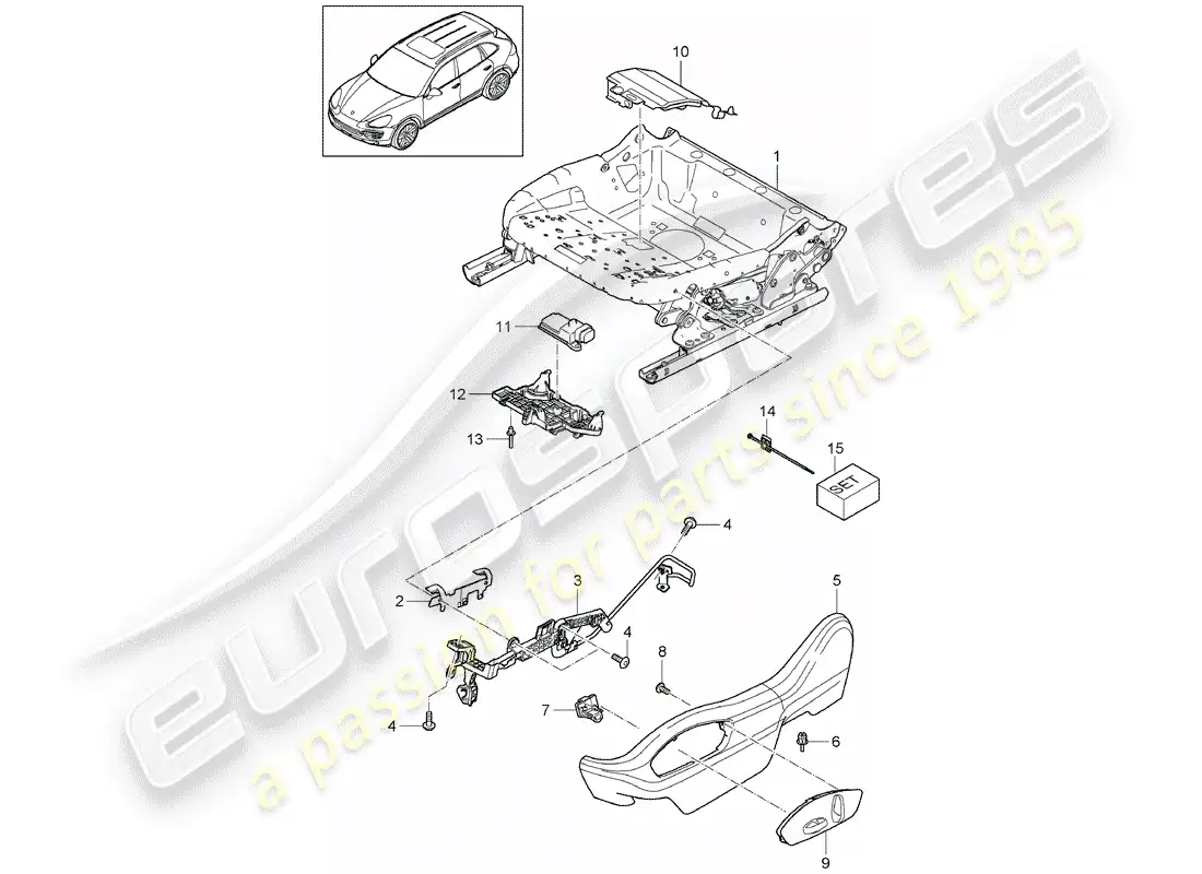 porsche 2016 (cayenne e2 92a) estructura del asiento diagrama de piezas
