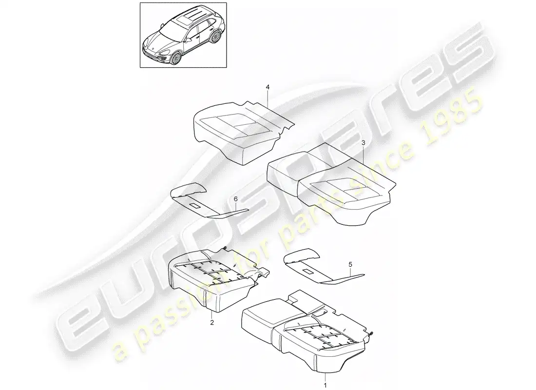 porsche 2016 (cayenne e2 92a) cojín del asiento diagrama de piezas