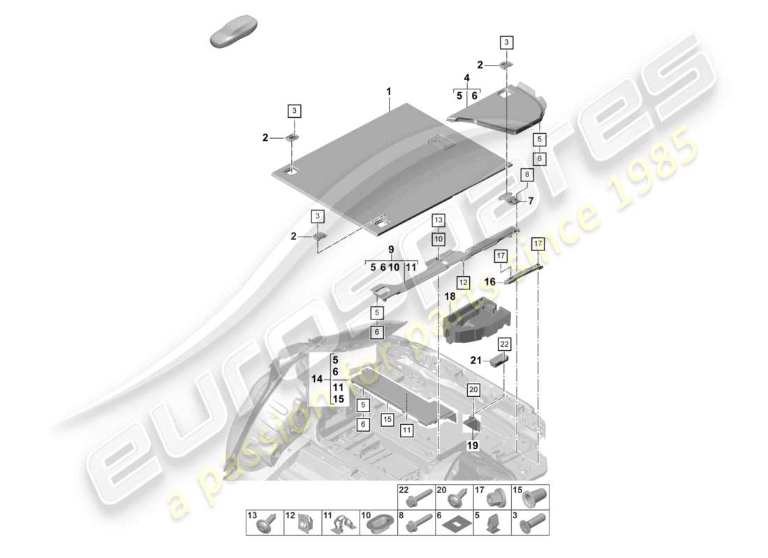 porsche 2022 (panamera 971-2) diagrama de piezas inferiores de los embellecedores del maletero