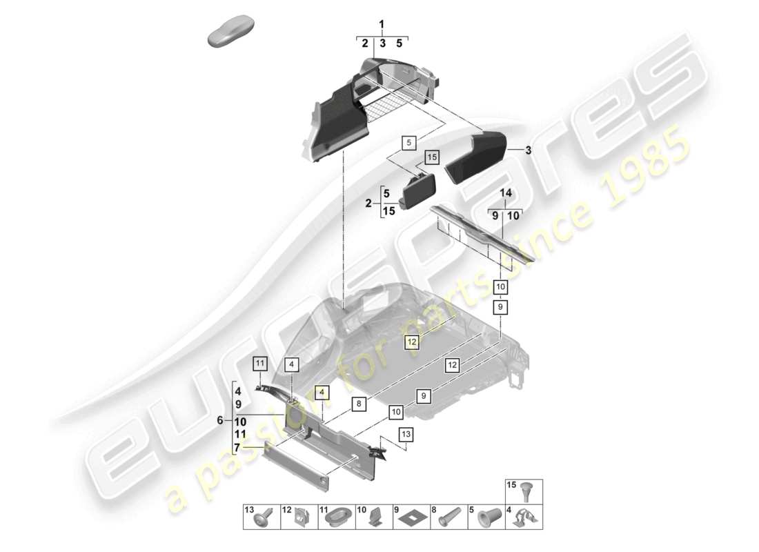 porsche 2022 (panamera 971-2) diagrama de piezas del lateral del revestimiento del maletero