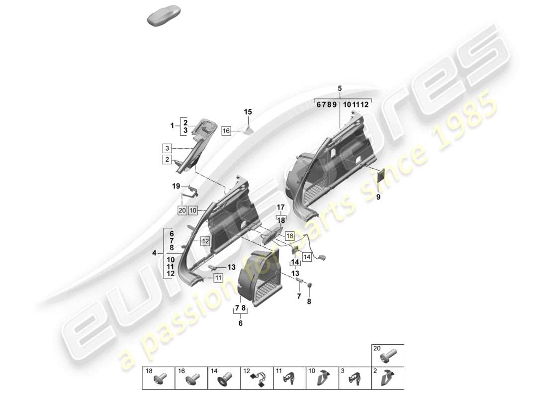 porsche 2025 (macan-e) diagrama de piezas del pilar d izquierdo del compartimento de equipaje