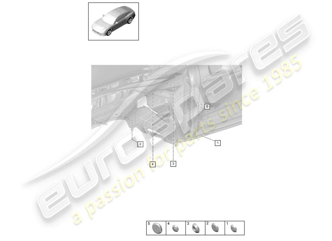 porsche 2022 (panamera 971-2) diagrama de piezas del extremo delantero del lado de los tapones