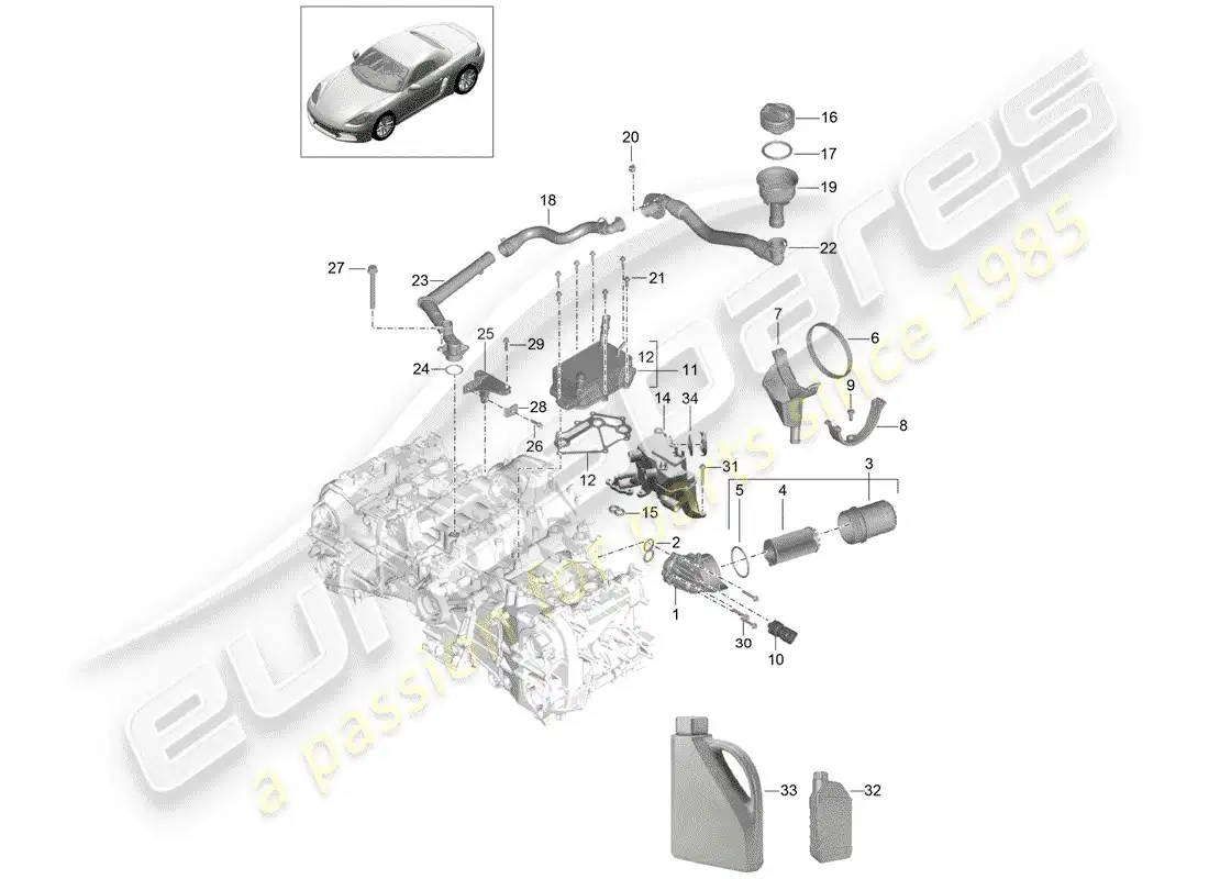 porsche 2020 (718 boxster) motor (presión de aceite./lubrica.) diagrama de piezas