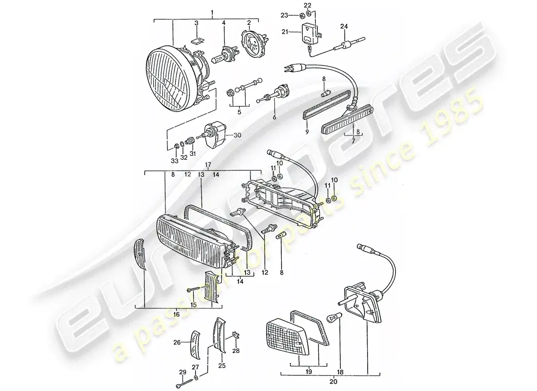 porsche 1989 (928) faro - señal de giro diagrama de piezas