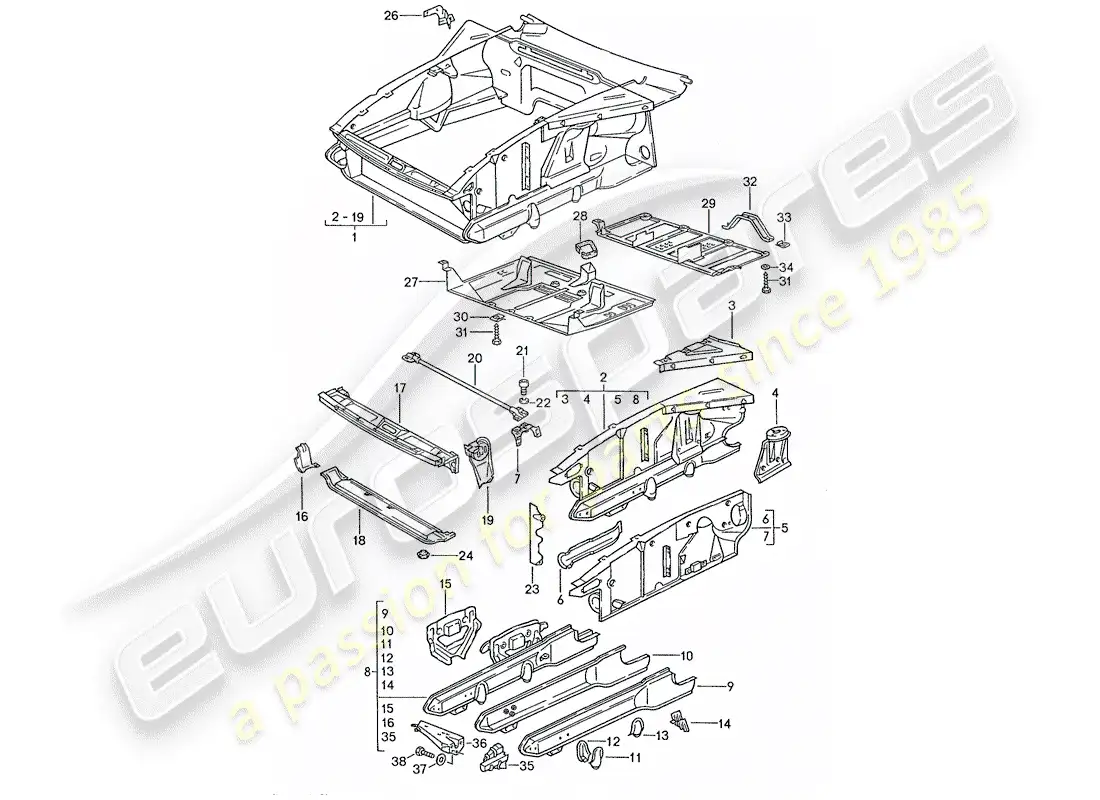 porsche 1988 (928) interfaz diagrama de piezas