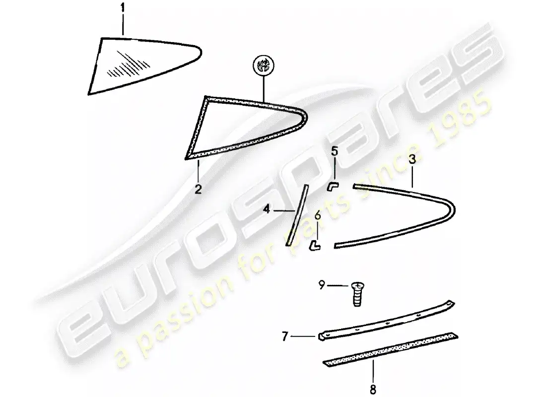 porsche 1979 (911) acristalamiento de ventanas diagrama de piezas
