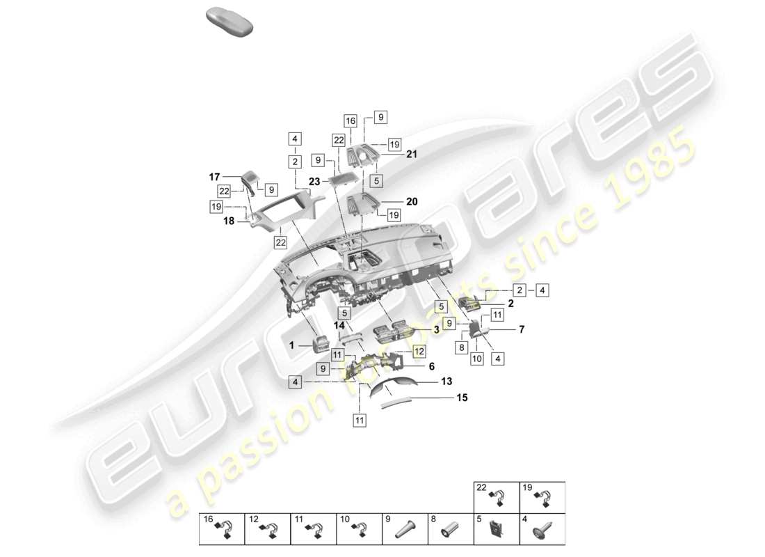 porsche 2025 (macan-e) accesorios moldura del panel de instrumentos parte superior diagrama de piezas