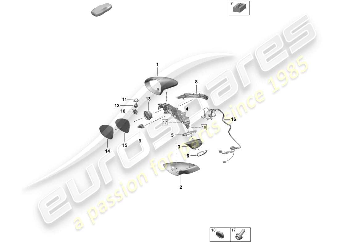 porsche 2025 (macan-e) diagrama de piezas de accesorios del espejo exterior