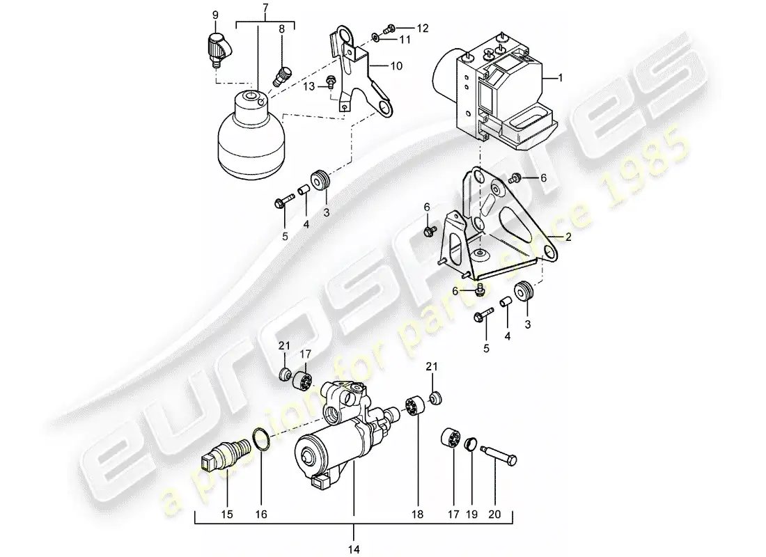 porsche 2005 (carrera gt) grupo hidráulico - sistema de freno antibloqueo -abs- - diagrama de piezas de control