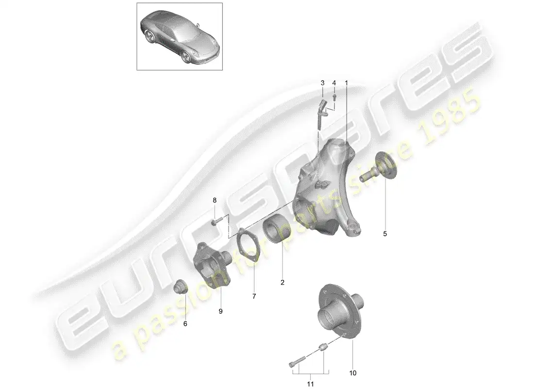 porsche 2012 (991-1) portador de ruedas diagrama de piezas